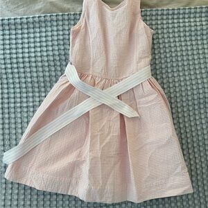 Girls Ralph Lauren Pink Seersucker Party Dress Sz 10 Bow Belt
